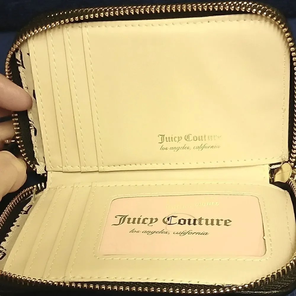 Juicy Couture Black & Gray Monogram Heart Double Zip Around Wallet NWT